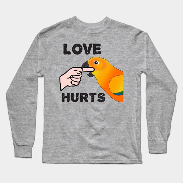 Love Hurts Sun Conure Parrot Biting Long Sleeve T-Shirt by Einstein Parrot